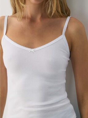 Aritzia White Ribbed Lace-Trim Tank